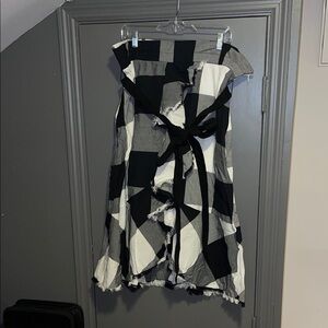 Eloquii Black & White Strapless Check Tie-Waist Dress
